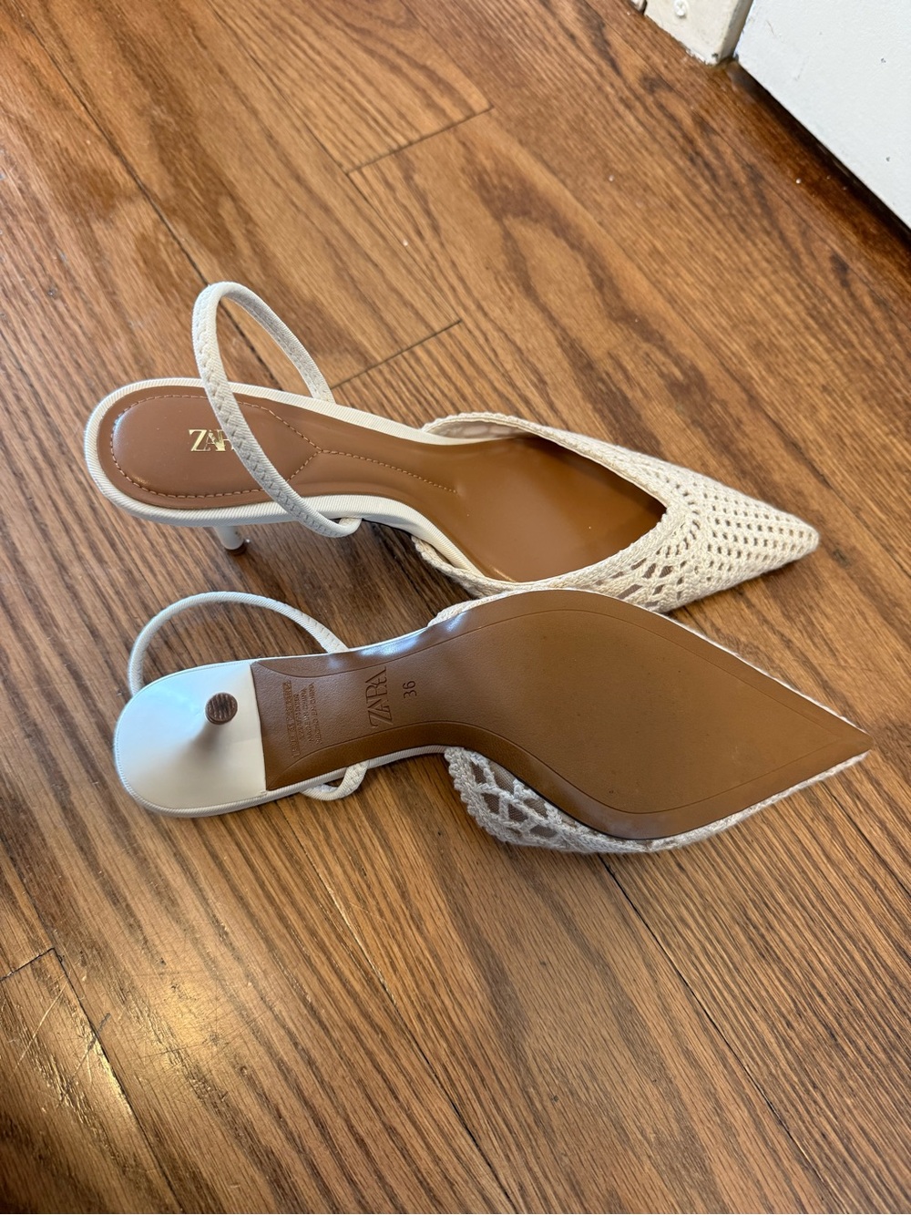 ZARA Cream Crochet Pointed Slingback Mules - Picture 2 of 2
